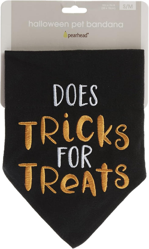 Pearhead Trick or Treat Bandana, Fall Holiday Dog Apparel, Halloween Dog Costume, Dog Slip On Collar Accessories, Small/Medium, S/M