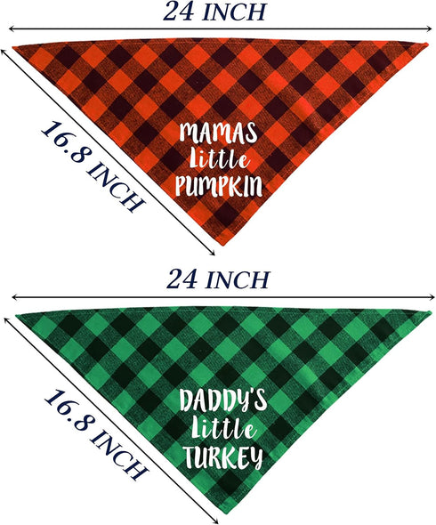 STMK Holiday Plaid Dog Bandanas for Halloween Thanksgiving, Daddy's Little Turkey & Mama's Little Pumpkin Scarf for