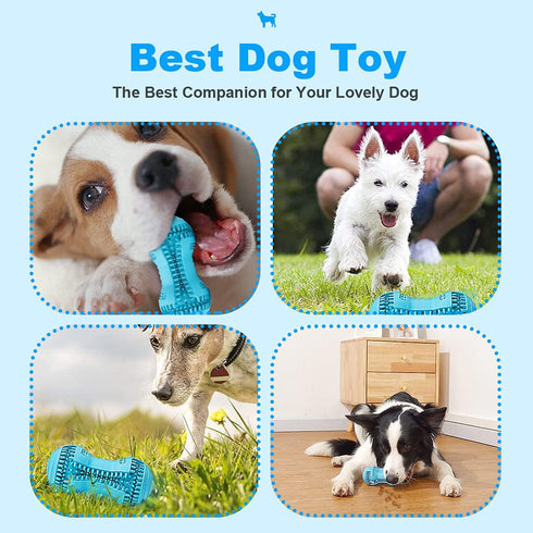 Dog Chew Toy for Teething Chewers,Tough Durable Natural Rubber Bone with Toothbrush,Indestructible for Aggressive