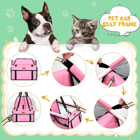 SWIHELP Pet Car Booster Seat Travel Carrier Cage - Oxford Breathable Folding Soft Washable Travel Bags for Dogs, Cats,