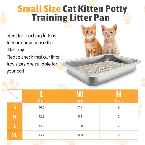 4Pack Surface(2XL:15.7 11.8 2 Fhiny Stainless Steel Kitten Litter Box, Small Size Low Entry Metal Cat Open Litter Pan