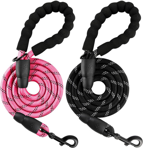 BARKBAY Heavy Duty Dog Leashes for Large Dogs, 2 PACK 5 FT with Padded Handle, Reflective Threads
