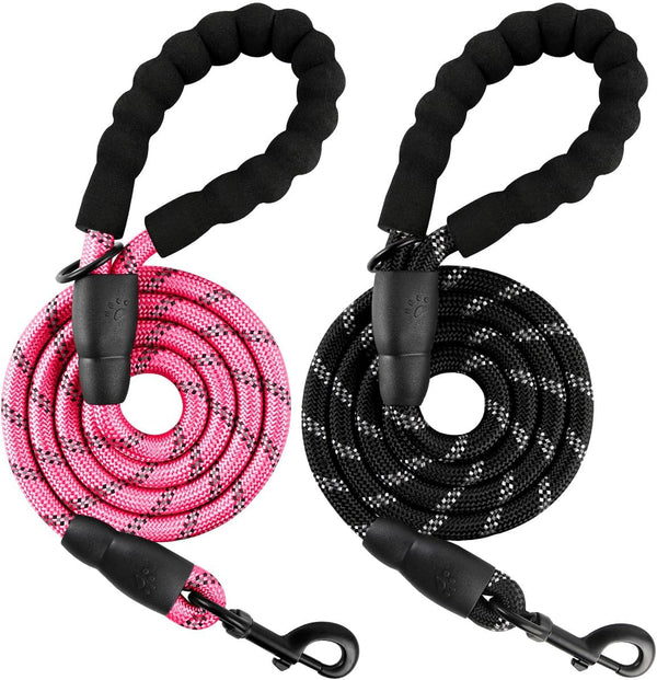 BARKBAY Heavy Duty Dog Leashes for Large Dogs, 2 PACK 5 FT with Padded Handle, Reflective Threads