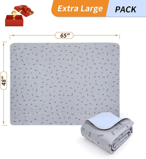 Dog Pee Pad Washable 65x48 Large, Fast Absorption Reusable Waterproof Training Pads, Non-Slip Bone Print