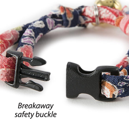 Necoichi Chirimen Hanabi Fireworks Cat Collar (Navy) with Bell - Safety Breakaway Soft Lightweight