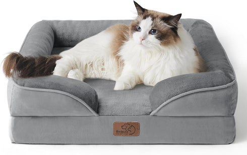 Bedsure Cat Beds for Indoor Cats - Washable Bolster Sofa Beds for Extra Small Dogs, Supportive Foam Couch Bed, Grey