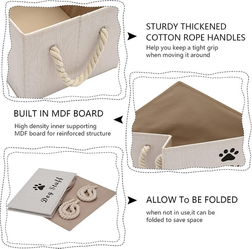 Geyecete Large Fabric Storage Bins, Collapsible Cube Basket for Dog Apparel & Accessories, Beige