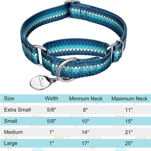 Martingale Dog Collar for Fashion Print Pattern and No Pull Pet Collar, Silky Soft Safety Training Collars for Medium and Large Dogs (Medium, Turquoise)
