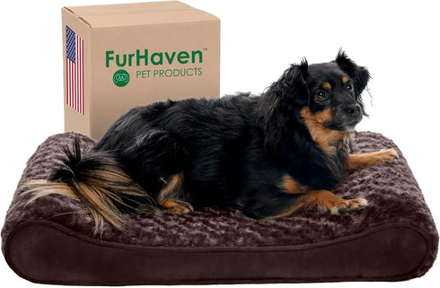 Furhaven Orthopedic Dog Bed for Medium/Small Dogs, Removable Washable Cover, Ultra Plush Faux Fur & Suede Luxe Lounger