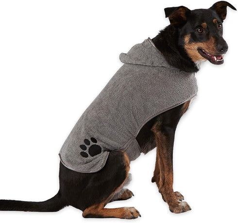 Bone Dry Pet Robe Collection - Embroidered Microfiber Bath Robe for Dogs & Cats, Medium, Gray