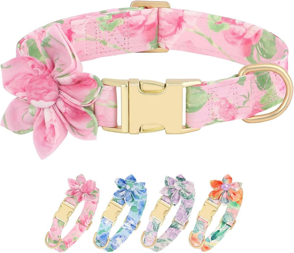 Beirui Cute Girl Dog Collars - Floral Dog Collar with Spring Flower Patterns, Soft Pink Pet Collars for Small Medium
