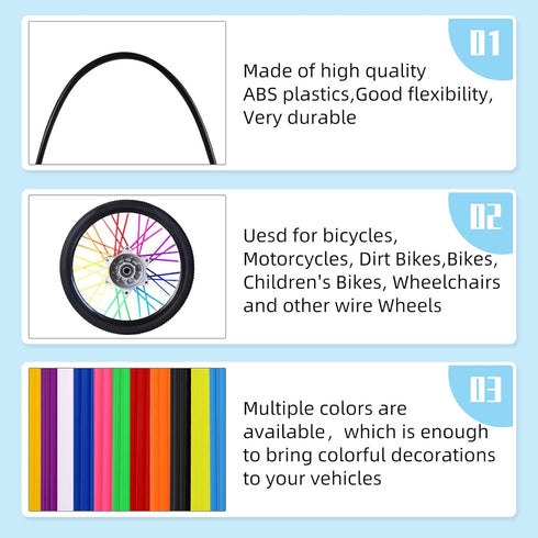 Spoke Skins Spoke Covers: 72Pcs Protector & Decoration for 8-21 Inch Rims for Dirt Bike, Bicycle, Wheelchair