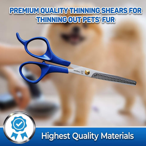 PET MAGASIN Professional Thinning Shears, Pet Thinning Scissors with Toothed Blade, Blue Grooming Tool