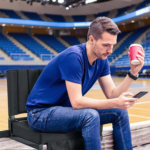 CHIQUERID Portable Stadium Seat with Back Support, Folding Bleacher Chair with Cushion, Cup Holders, Storage Pockets