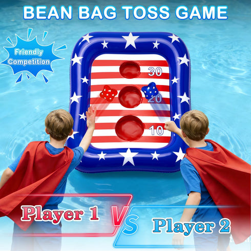 4th Swimm Summer 3-12 AURASUN Kids Fun Pool Toys, Inflatable Pool Cornhole Game Floating, of July American Flag Water