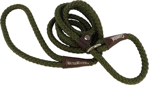 Water & Woods Braided Rope Dog Slip Leash by Coastal Pet, Heavy-Duty Leash, Green, 1/2" x 6'