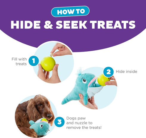 Outward Hound Nina Ottosson Big Mouthz Interactive Plush Dog Puzzle with Treat Ball, Blue