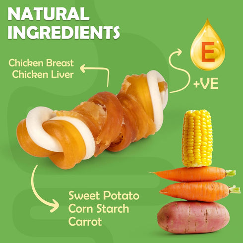 MON2SUN 2.5" 21.2oz Rawhide Free Dog Treats with Mixed Vegetables, Chicken Wrapped Mini Knot Bones for Small Dogs
