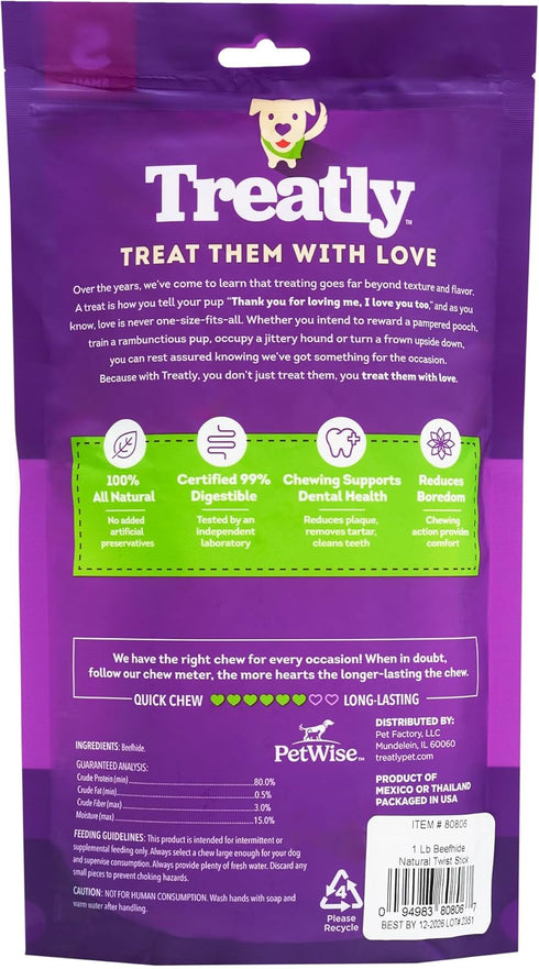 Beefhide Twist Sticks 5" Dog Chew Treats - Natural Flavor, 1 lb/1 Pack