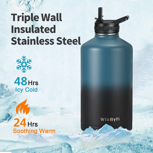 One Gallon Insulated Water Bottle with DIY Stickers, 128oz Large Sports Stainless Steel Jug, Triple Wall Vacuum Cold