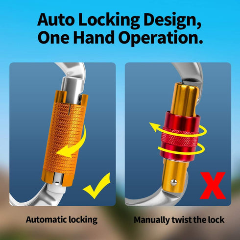 FVW Professional Auto Locking Rock Climbing Carabiner Clips, 25KN Heavy Duty Caribeaners for Rappelling, Swing, Rescue