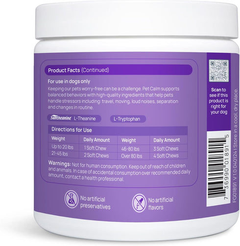 Veterinary Formula Smart Vitality Pet Calm Supplement for Dogs, Soft Chews, 30ct, Promotes Relaxation