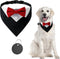 1 Piece Red Formal Dog Tuxedo Bandana with Bow Tie and Neck Tie for Dogs and Cats, L