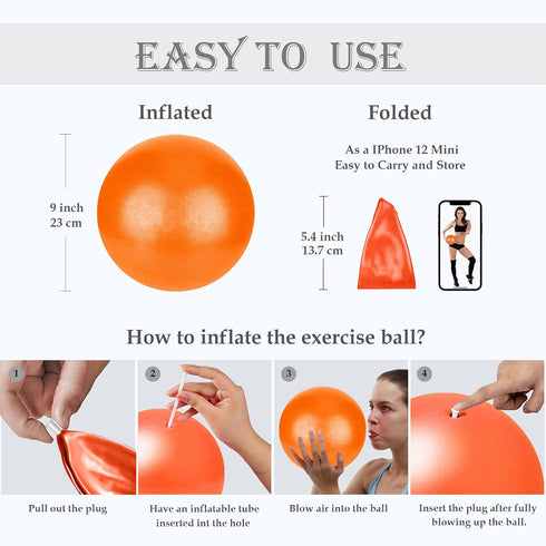 Small Pilates Ball, Mini Workout Ball, 9 Inch Core Ball for Yoga, Physical Therapy, Improves Balance
