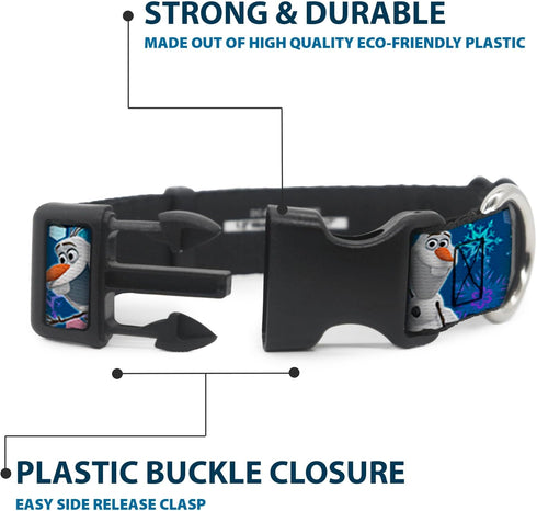Buckle-Down Plastic Clip Collar - Frozen Olaf Poses/Snowflakes Blues - Large, 1" Wide, Fits 15-26" Neck