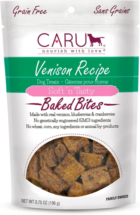 CARU Soft 'n Tasty Baked Bites - Venison Bites Dog Treats, Flavorful Training Treats, 3.75 oz