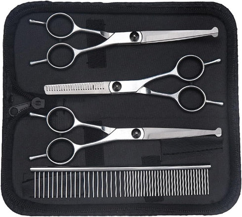 YLEECH 5 1 4CR Professional in Dog Grooming Scissors Kit with Safety Round Tips, Sharp Heavy Duty Stainless Steel Pet