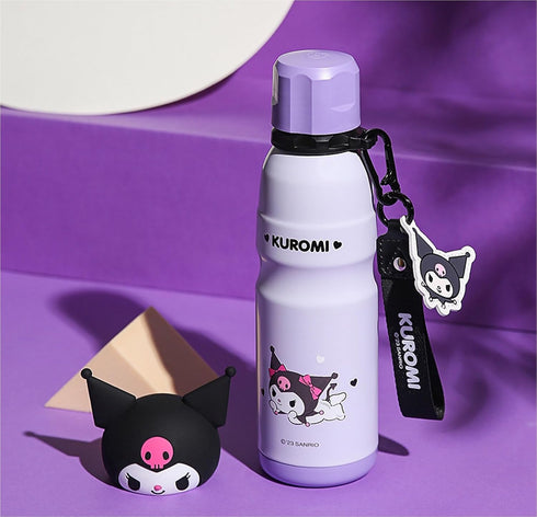 Kuromi Stainless Steel Insulated Water Bottle with Buckle and Strap, 600ml