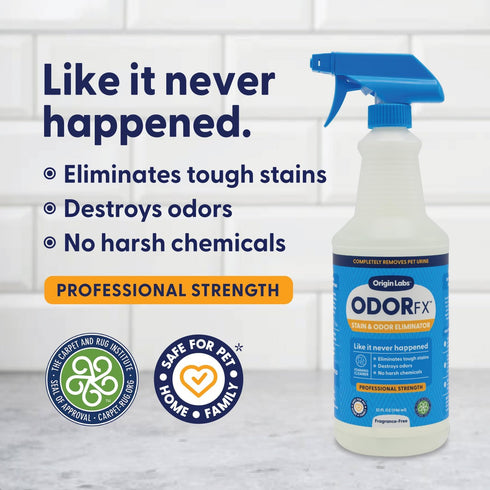 OdorFx Pet Stain and Odor Remover, Fragrance Free Cleaner Solution for Rugs, Upholstery, 32 Fl Oz