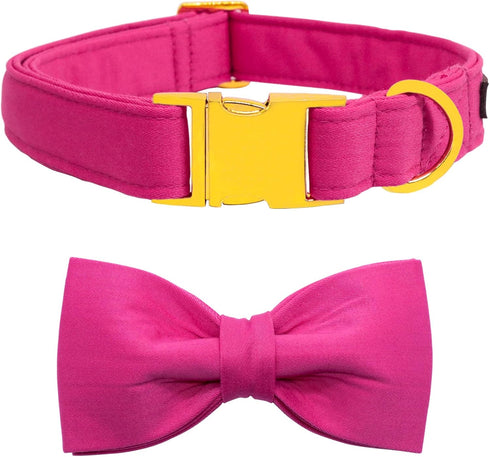 Maca Bates Dog Collar with Adjustable Rose Red Bow Tie, Solid Colors Breakaway Girly Pink Collars for Small, Medium,