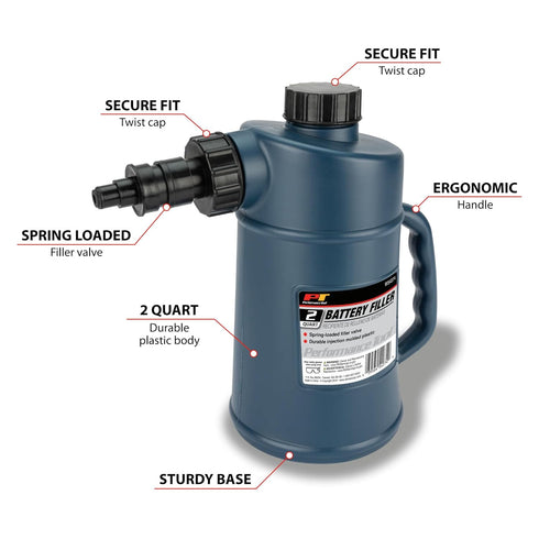 Performance Tool W54274 Battery Filler, 2 Quarts, Auto Shut Off, Drip-Free Valve for Golf Cart & Deep Cycle Battery