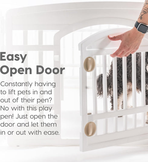 IRIS USA Dog Playpen, 4-Panel 24" Pet Playpen with Door, Indoor/Outdoor Customizable White