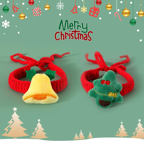 Pet Christmas Handmade Bow Tie - 2pcs Cats and Dogs Xmas Scarf Collar Bow Ties, Adjustable Pet Towel Bibs for Christmas