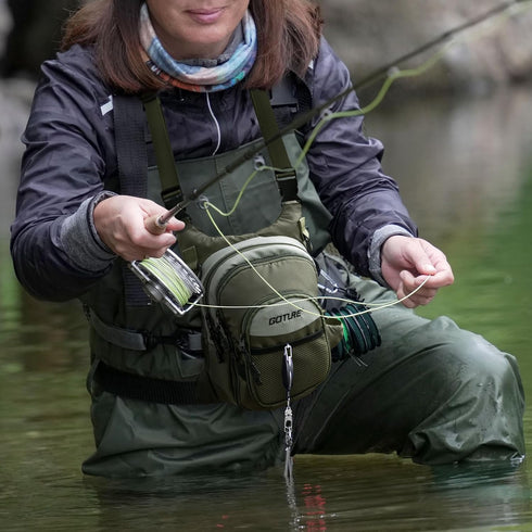 Goture Lightweight Fly Fishing Chest Pack, Tackle Storage Bag with Adjustable Padded Waist and Neck Strap