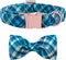 Maca Bates Plaid Blue Dog Collar with Checkered Bow Tie, Adjustable Breakaway Collar for Small, Medium, Large Dogs