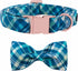 Maca Bates Blue Checkered Dog Collar with Bow Tie - Adjustable Breakaway Collars for Small, Medium & Large Dogs
