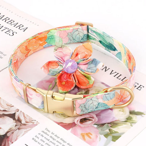 Beirui Cute Girl Dog Collars, Floral Dog Collar with Spring Flower Patterns for Small Medium Large Dogs, Colorful.