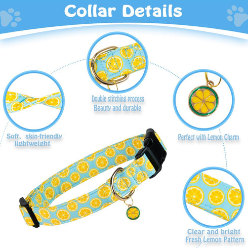 Cute Cotton Dog Collar, Summer Lemon Pattern Adjustable Soft Collar for Small Medium Large Dogs, for Boys and Girls