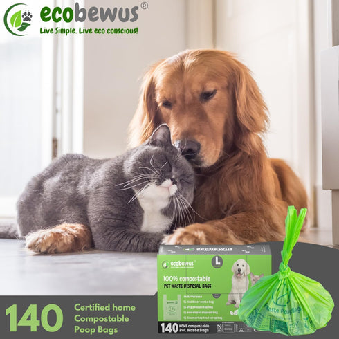 100% (140 (140 Compostable Pet Waste Disposal Bag ct.) Plant-Based Biodegradable Cat Litter Poop Waste Pick-Up Bags