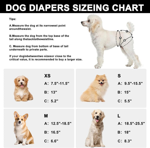 3 Pack Washable Dog Diapers Female Reusable Premium Highly Absorbent Doggie Diapers, Flexible Puppy Diapers, Durable