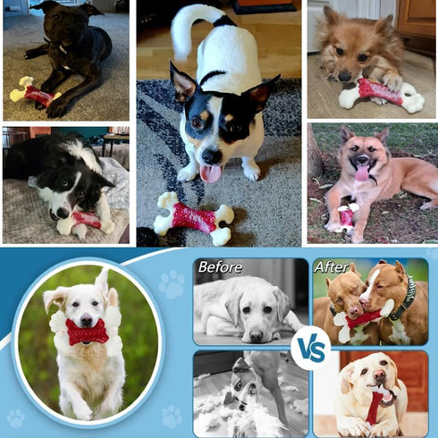 Dog Toys for Aggressive Chewers, Tough Indestructible Dog Bones with Real Bacon & Beef Flavors (Bacon)