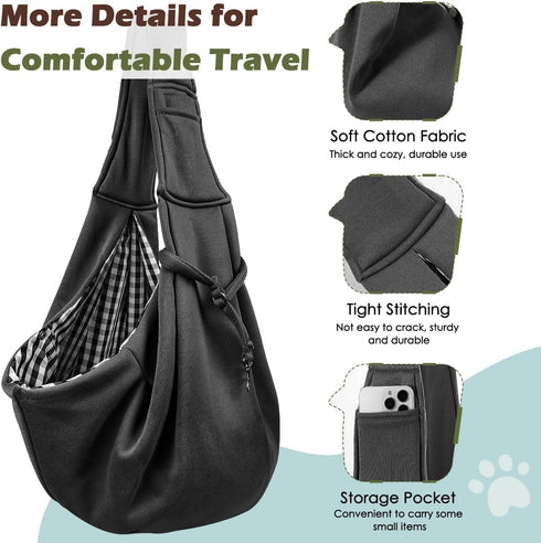 Pawaboo Dog Sling Carrier for Small Dogs, Reversible Hands Free Carrier Sling with Adjustable Strap and Safety Leash
