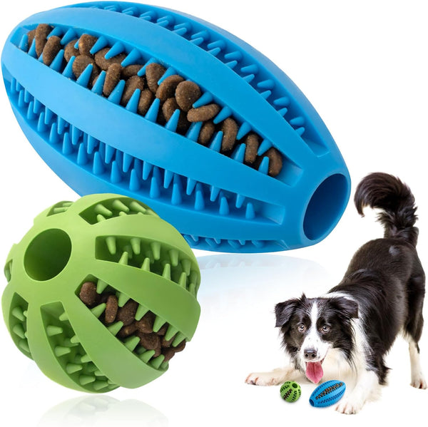 2 Pack Dogs Teething Chew Balls, Interactive Puzzle Toys for Clean Teeth and Training (1 Blue + 1 Green)