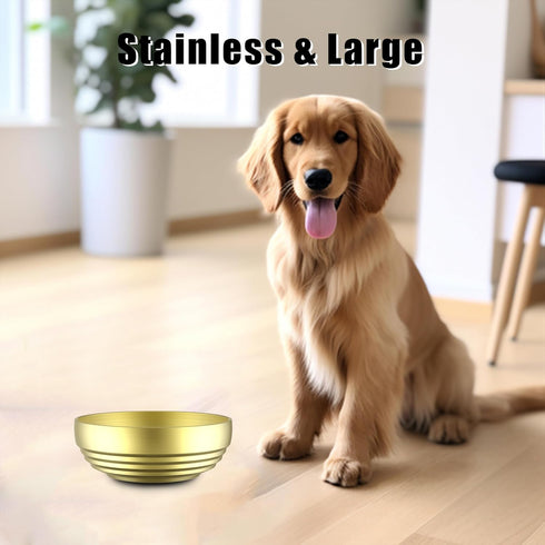 Large Dog Bowl, Gold Stainless Steel for Large Dogs, Study and Rust-Resistant, Stylish Design, 7 Inch (W) 2.6 Inch (H)