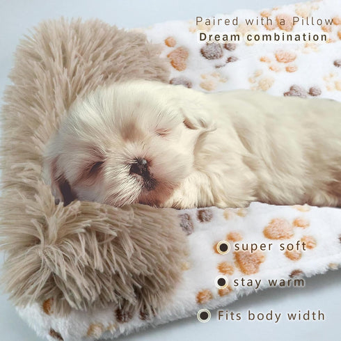 Dog Crate Mat with Pillow - Warm Kennel Liner Blanket, Plush Big Dog Bed 35x26 inches