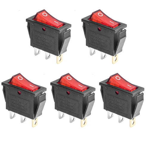 QTEATAK 5Pcs Red Light Illuminated LED On/Off SPST Mini Boat Rocker Toggle Switch for Car & Boat